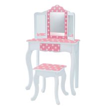 Teamson Kids Tocador Y Taburete Para Niños Gisele Polka Dot, Blanco/rosa