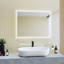 Sirhona - Specchio Da Bagno A Led Da Muro, 70x90cm Specchio Parete, Con Interruttore Touch, Specchio Da Parete Moderno Rettangolo Impermeabile Ip44