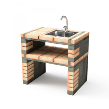 Movelar - Module Avec Évier Et Robinet, Support Latéral Californi Plus Pour Barbecue En Béton Préfabriqué (gris, Orange - 86,5 X 58 X 58 Cm) - Usage 