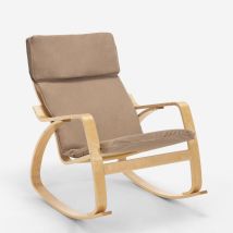 Poltrona Sedia A Dondolo In Legno Design Scandinavo Ergonomica Aalborg - Beige