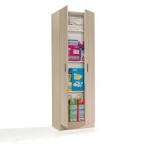 Armario multiusos 2 puertas – Roble claro – 180 cm alto x 59 cm ancho x 37 cm profundo – 3 estantes regulables