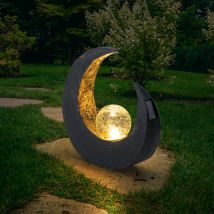 Gartendeko Solarlampen Für Außen Outdoor Balkon Deko Schwarz Gold Mond Glaskugel, 1x Led, Lxbxh 29,4x9x30,5 Cm