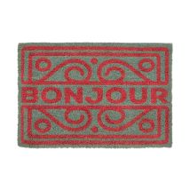 Wadiga – Grey Coir Doormat with 'Bonjour' Lettering – Stylish Entrance Mat – Durable and Water Resistant