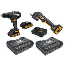 Cat – 18V Impact Drill DX12 & Angle Grinder DX31B – 2 x 2.0Ah & 1 x 4.0Ah Batteries – Modular Cases Included