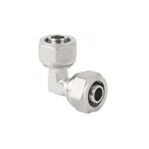 Codo trenzado PEX 20x20 mm – Latón niquelado – Garantía de 10 años
