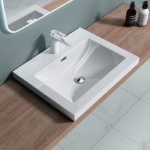Sogood - Doporro Lavabo Encastrado Diseño Colossum01 60x48x13cm Lavabo Blanco Para Tocador O Mueble Fabricado En Mármol Fundido - Blanco