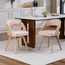 Lot De 2 Chaises De Salle À Manger Pivotantes 360°, Chaises Modernes En Bois Avec Coussin En Coton-lin Et Dossier Incurvé, Fauteuil D'Appoint Pour 