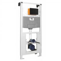 120 Plus Mechanical Mid Height Concealed Cistern With Wall Frame And Slim Matt Black Dual Flush Plate With Rectangular Buttons - Oli