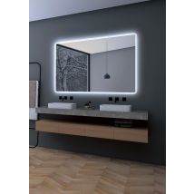 Mice Collection - Miroir Avec Lumière Led Aux Bords Arrondis, Contour Sablé Lumière Froide, Double Capteur Antibuée - Miroirs Pour Salle De Bain, 