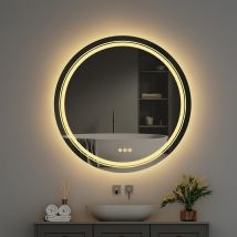 Luvodi - Led Badspiegel Rund 60cm Badezimmerspiegel Mit Beleuchtung, 3 Touchschalter, Spiegelheizung Bad Spiegel, Dimmbar Wandspiegel Schminkspiegel