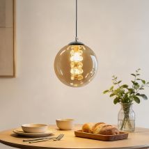 Gbly Pendelleuchte Glas Modern 1 Flammig Bernstein Esstischlampe 120cm Höhenverstellbar G9 Für Esstisch Schlafzimmer Esszimmer Bar