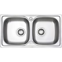 Jassferry Évier De Cuisine 2 Bacs , Acier Inoxydable, Évier À Encastrer, Avec Vidage, 80 X 44 Cm
