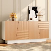 Buffet Avec 4 Portes 160x40,5x72 Cm - Design Géométrique Rainuré - Étagères Réglables - Mdf - Couleur Naturelle