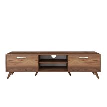 Hanah Home - Mueble Tv, 2 Puertas Abatibles, 2 Nichos Abiertos En El Medio Decorado En Madera De Nogal L180 Cm