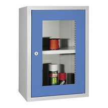 Armario colgante de seguridad 600 mm con puerta de cristal – Chapa de acero – Color gris RAL 7035 – Azul RAL 5010