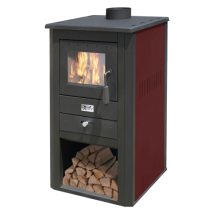 Poele A' Bois Mode'le "pallade" 13kw Couleur Noir Et Bordeaux En Acier Avec Porte De Ventilation Anti-bue'e