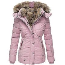 Chaqueta De Invierno Cálida Para Mujer Con Cuello De Piel, Cremallera, Manga Larga, Corte Ajustado Y Capucha (talla S, Rosa)