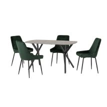 Seconique - Athens Rectangular Dining Set With Avery Chairs - Concrete Effect/black/emerald Green Velvet