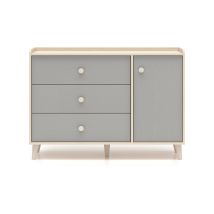 Petits-meubles - Cassettiera 1 Anta 3 Cassetti Alycia Beige - Grigio - Effetto Marrone 85cm