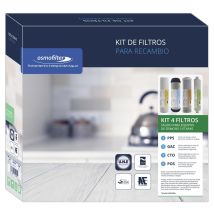 Conjunto de 4 filtros de ósmosis – Filtro de sedimentos de polipropileno – Filtro de carbón activo – Post-filtro de cáscara de coco