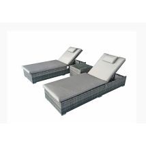 Signature Weave - Jessica Wicker 2 X Sun Lounger Chair & Side Drinks Table Grey