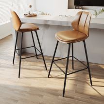 Sirhona - Lote De 2 Taburetes De Bar Con Respaldo Asiento Marrón Base Negro
