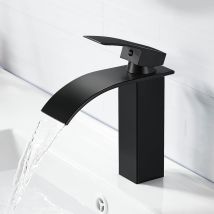 Lokiua - Modern Black Waterfall Basin Faucet, Elegant Design Bathroom Faucet, Brass Bathroom Mixer Tap, Hot And Cold Water Available, Black Waterfall 