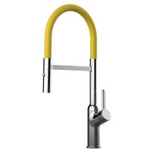 Rubinetto Miscelatore Cucina Cromato Canna Gialla Movibile E Doccia Due Getti Staccabile - Serie Bod