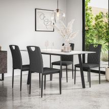 Haydon Extending Dining Table + Chairs- White Marble Effect Table Top W Black Legs + Monza Linen Dining Chair Set Of 4 (charcoal)