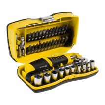 Rhino – Set Di Bussole 39 Pezzi Con Chiave A Cricchetto + Cacciavite Portapunte/portabussole – Cromo Vanadio – 9 Bussole & 24 Punte (piatti, Ph, Pz, T