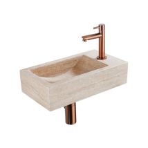 Saniclass Fuente Ensemble Fontaine - 40x22x10cm - Trou De Robinet À Droite - Robinet De Fontaine Cuivre Brossé Pvd - Bouchon De Vidange - Siphon