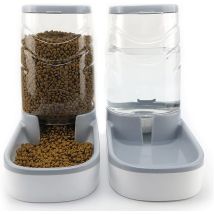 Heytea - Automatic Cat Dog Food And Water Dispenser, Automatic Fountain Water, Cat Food Dispensers, Pet Bowl, 3.8l (feeder Set, Grey)