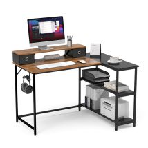 Mondeer L-form Schreibtisch, Reversibel & Platzsparend Mit 2 Regalen & Schubladen, Eckschreibtisch Für Büro Heimbüro Arbeitszimmer, 120x90cm, Vintage 