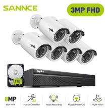 Kit Videosorveglianza 8ch Poe Nvr 3mp 6 Telecamere Ir Visione Notturna Incorporata Sistema Sicurzza 1tb - Sannce