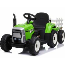 Children’s Electric 12v Ride On Tractor With Trailer And Remote - Green