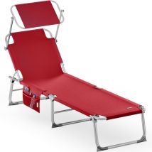 Tumbona De Playa Plegable Ibiza 190x59cm Hasta 150kg Parasol Ajustable De Aluminio Reclinable 4 Posiciones Rojo Rubí - Casaria