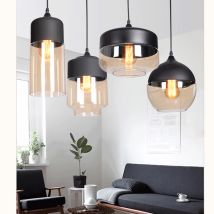 4er Pendelleuchte, Moderne Runden Form Hängelampe Mit Glas-lampenschirm, Kronleuchter E27 Für Küche Wohnzimmer Schlafzimmer Korridor (schwarz + Braun)