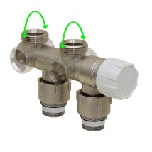 Design Anschlussarmatur Multiblock-Set – Anschluss rechts – Achsabstand 50 mm – Maximaler Druck 10 bar – Max. Temperatur 110 °C – Simplex