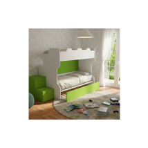 Letto A Castello Salvaspazio Con Scala A Cassettoni E Camminatoio - Bianco E Verde Mela