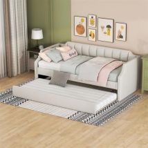 Canapé-lit - Gutent - Daybed - 90 X 200 Cm - Beige - 2/3 Places - Bois Massif