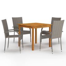Decdeal - Juego De Comedor De Jardín Muebles De Exterior 5 Piezas Gris 020013786