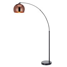Teamson Home - Arquer Gewölbt Gebogen Stehende Led-stehlampe Mit Glockenschirm Und Marmorsockel, Moderne Beleuchtung In Roségold Für Wohnzimmer Oder 