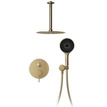 Duschsystem,regenduschkopf 30 X 30 Cm,360° Verstellbarer Regendusche Duschkopf,selbstreinigende Kreisförmiger Hochdruck Duschkopf,gebürstetes Gold 