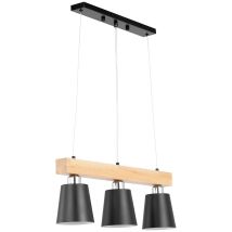 Uniprodo – Lampada a sospensione E27 3 luci – Struttura in legno, ferro nero – 40W max – 60,5x13x180 cm