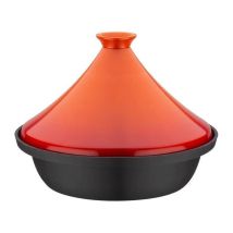 Gsw - Tajín De Hierro Fundido Macizo 30 X 22 Cm - Tapa De Cerámica - Inducción - Naranja