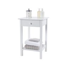 Newlyn Square Side Table – Classic White – Elegant Design – Water-Resistant Finish – Drawer and Shelf Storage