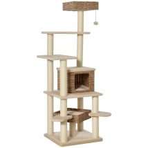 Rattan Kratzbaum Mit Katzenhöhle Mehrstufiger Katzenbaum Kletterbaum Für Katzen E1 Mdf Sisal Beige+braun 55 X 55 X 174 Cm - Pawhut