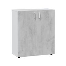 Habitdesign - Armario Multiusos Bajo 2 Puertas Mueble Auxiliar Color Blanco Artik Y Gris Cemento 92x80x37 Cm