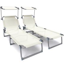 2er Set Sonnenliege Klappbar, Gartenliege Strandliege Mit Sonnenschutz Und Verstellbarer Rückenlehne, Beige - Vounot