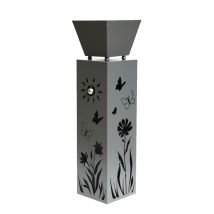 Colonne De Terrasse Pour Plantes D'Extérieur Avec Motif Floral, Pot De Fleurs, Colonne Décorative De Jardin, Acier Gris, H 82 Cm